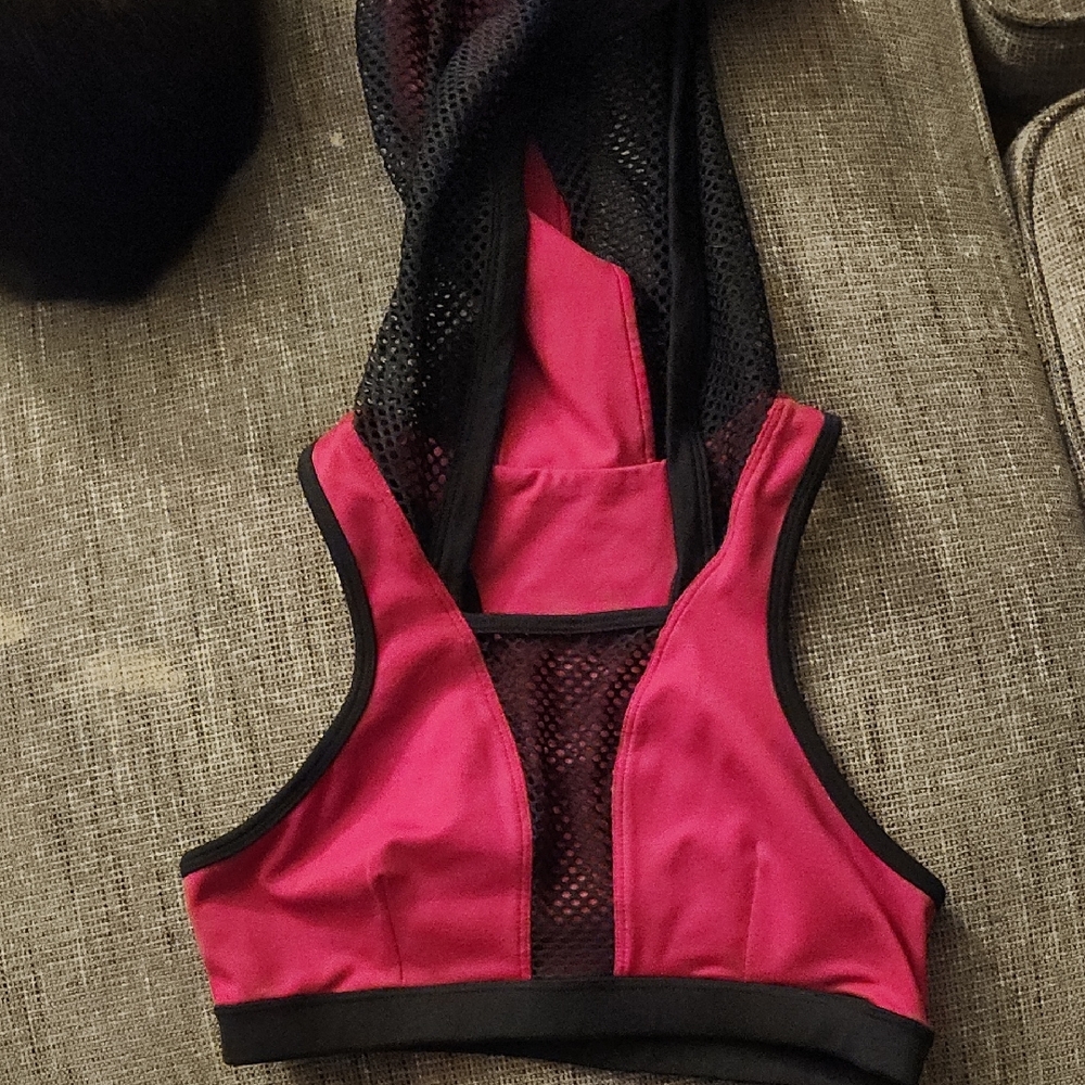 Bombshell Sportswear Pink and Black Crop Top with Racerback